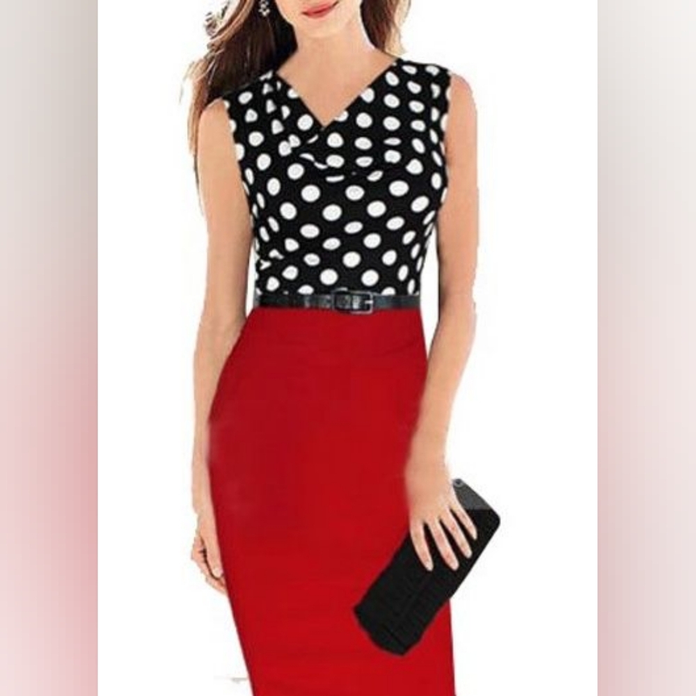RockSteady Dress Polka Dot Top Red Pencil Skirt with Belt